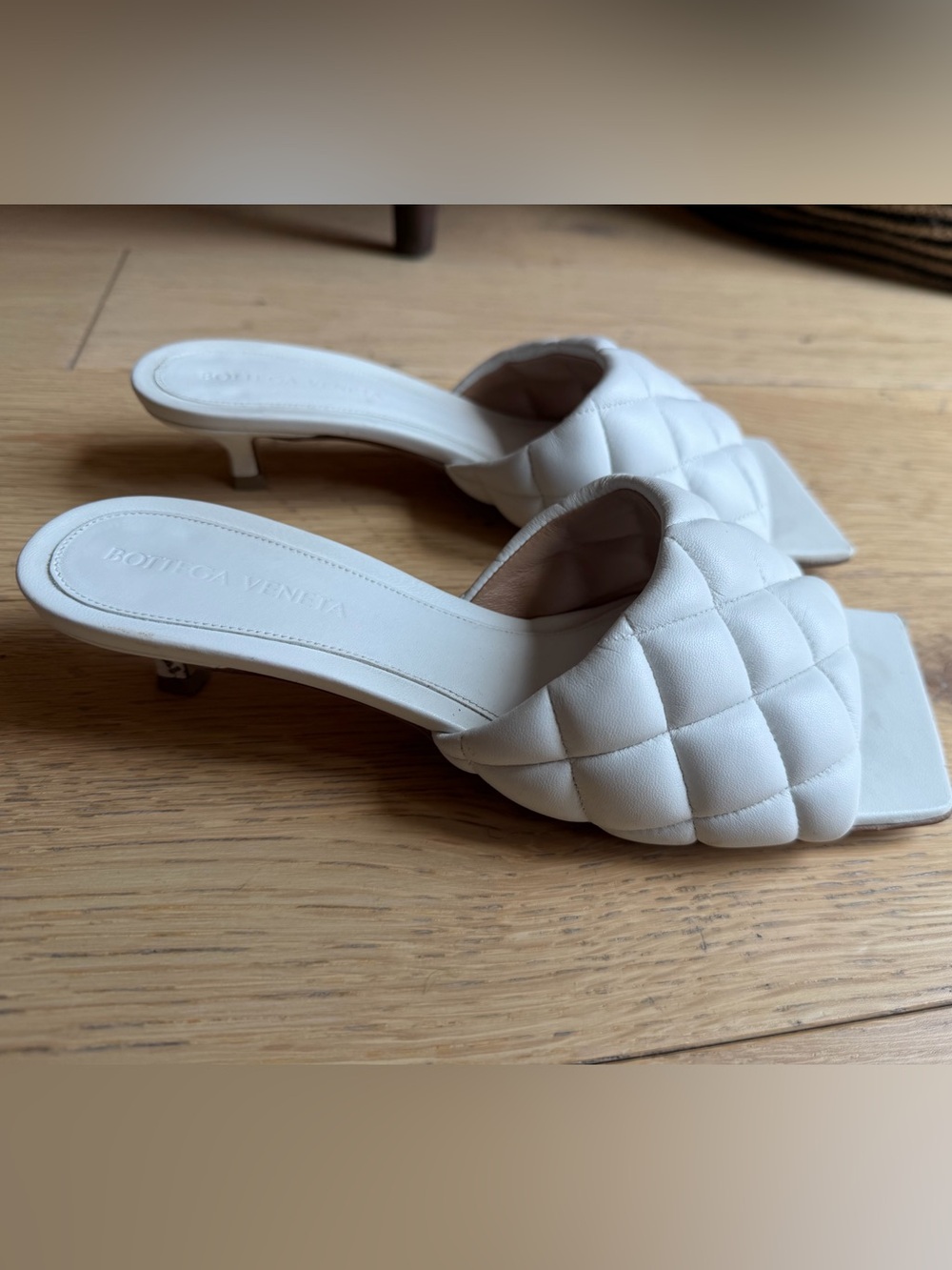 Bottega Veneta Cream Quilted Leather Slide Mules